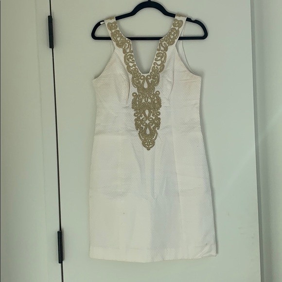 Lilly Pulitzer | White with Gold Brocade Dress | 6 - Picture 3 of 6